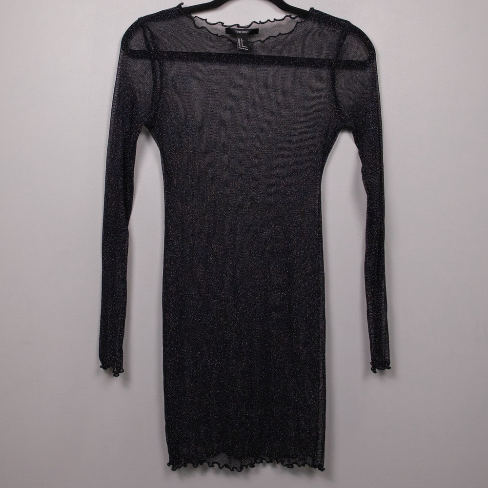 Sheer Long-Sleeve Black Mesh Dress